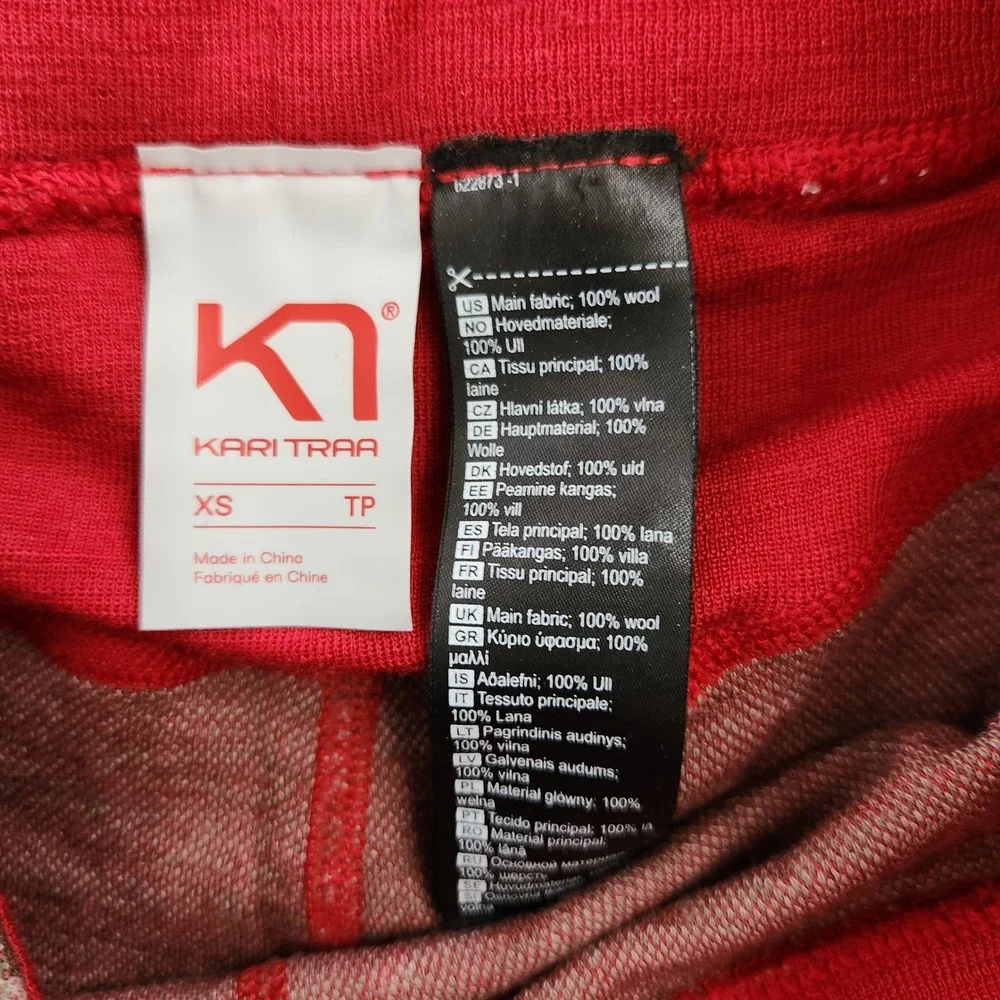 Kari Traa Rose High Waist Pants Red Merino Wool Thermal Base Layer Leggings XS